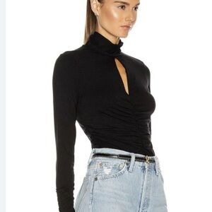Frame Ruched  Black  keyhole Long Sleeve Top